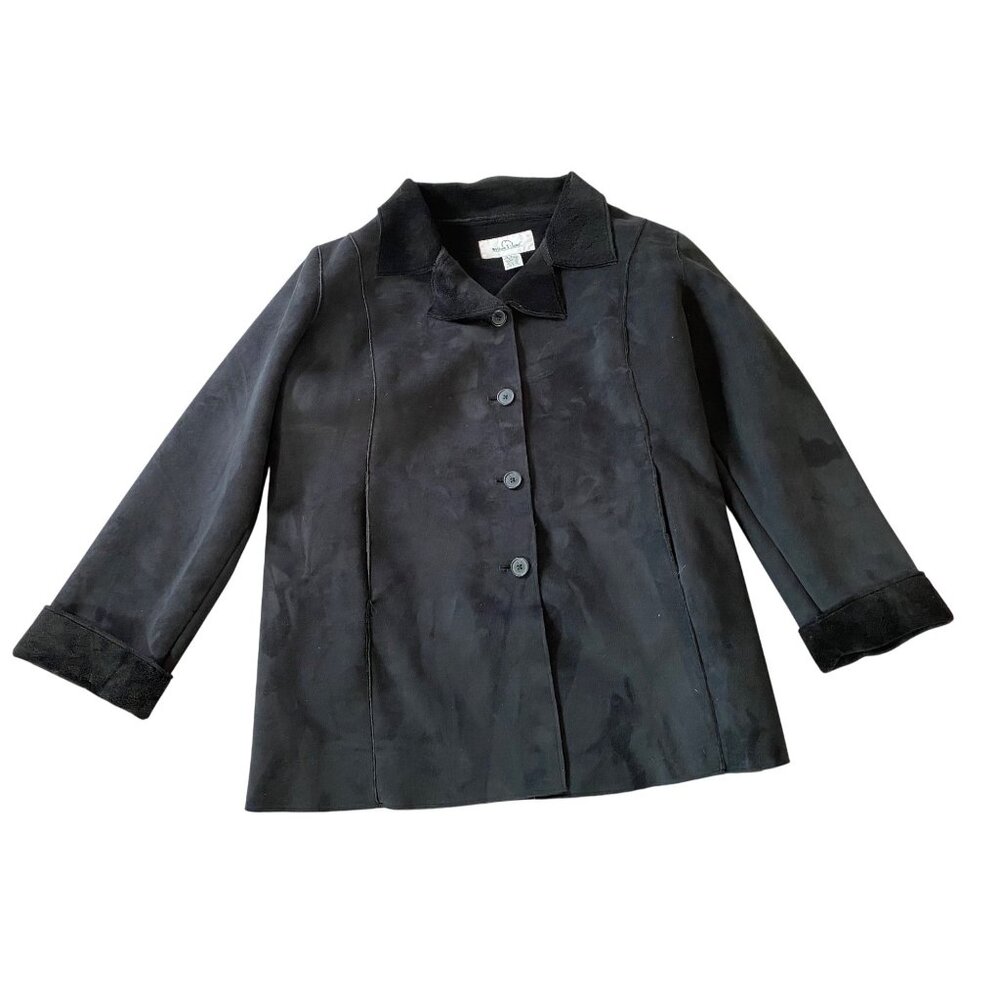 Willow Lane Womens Black Winter Jacket Button Front Large